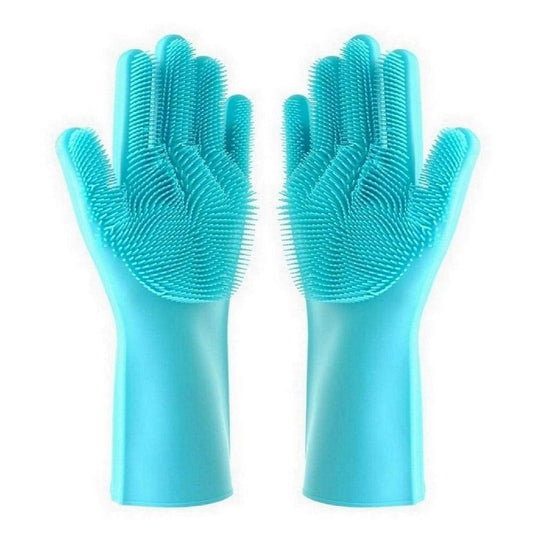 Turquoise Silicone Dish Washing Gloves 2Pcs