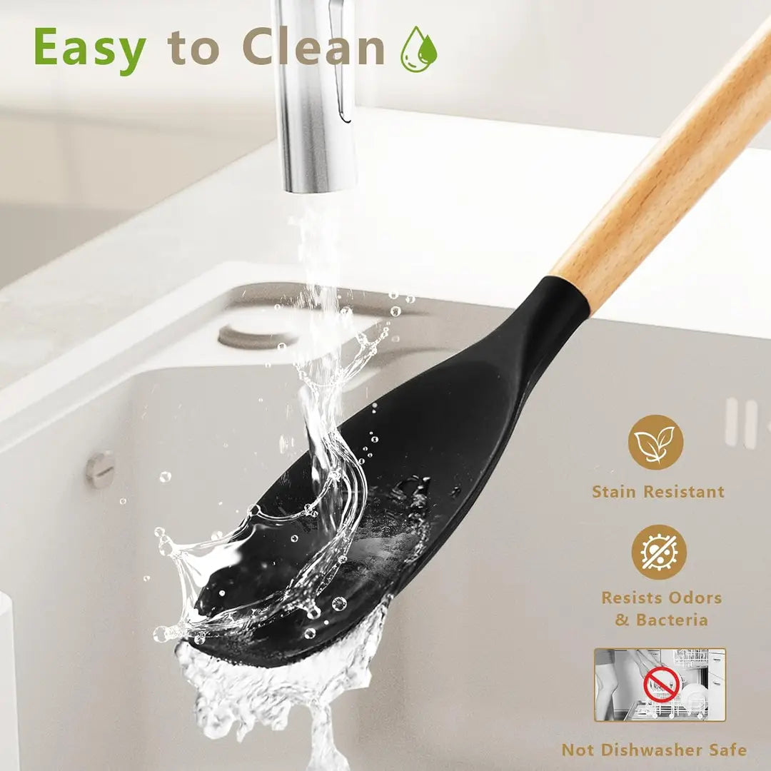 12 Pcs Silicone Kitchen Utensil Set with Wooden Handles – Non Stick Cooking Tools Set with Holder for Kitchen